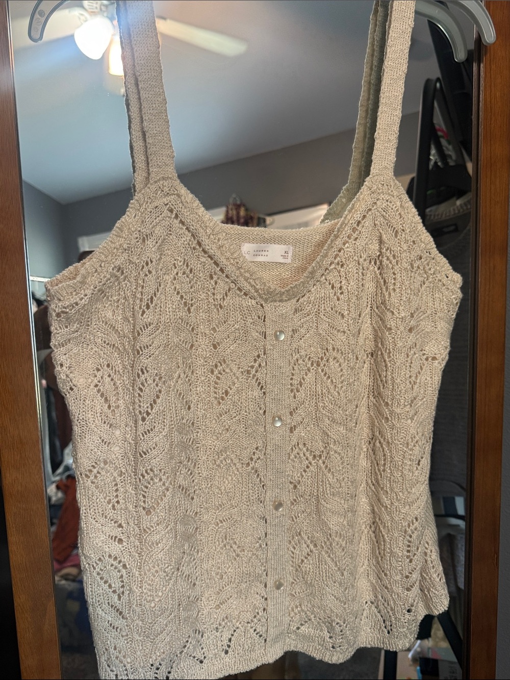 LC Lauren Conrad Beige Knit Button-Front Camisole